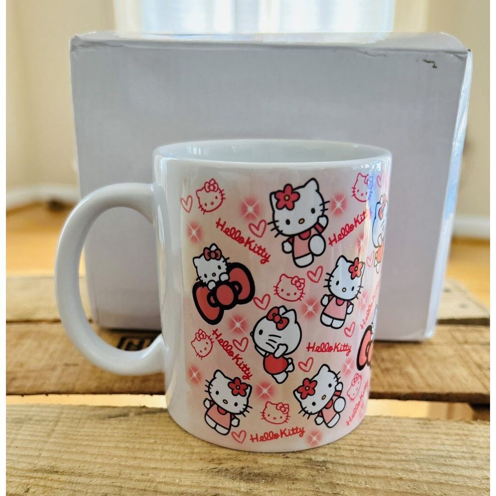 Hello Kitty Ceramic‎ Coffee Mug Pink and White Sanrio 12 Oz New